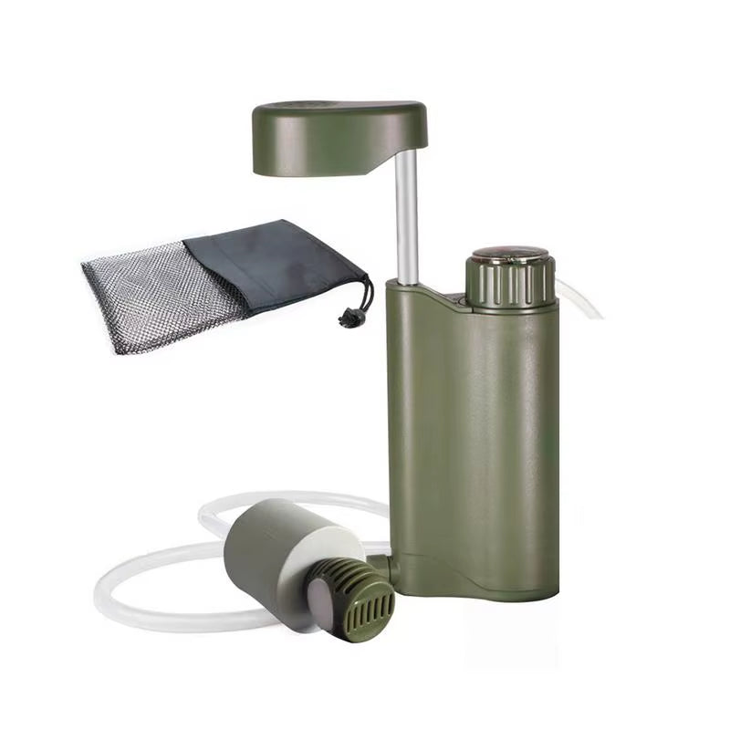 6-Stage Lightweight Water Filter Hand Pump System for Backpacking and Camping with 0.01μm Filtration and Integrated Compass