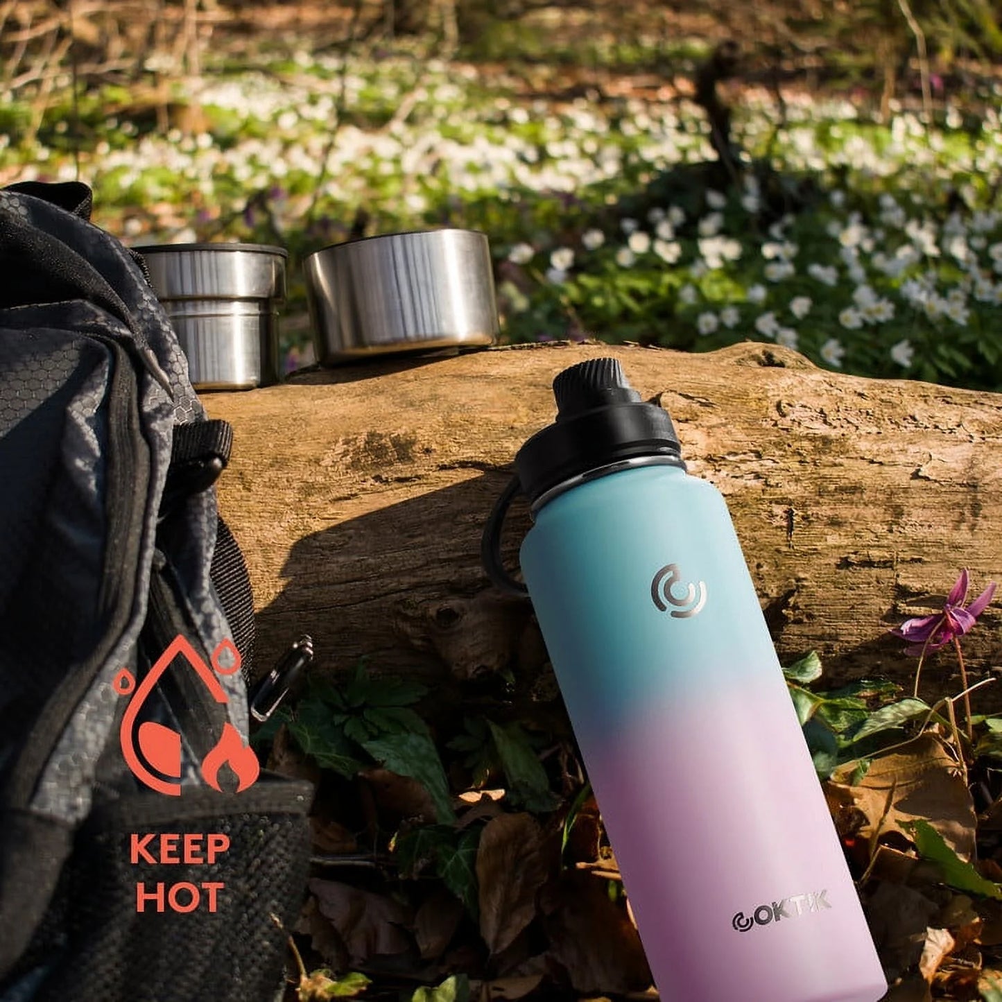 Insulated Stainless Steel Water Bottle with 3 Leak-Proof Lids,40 oz