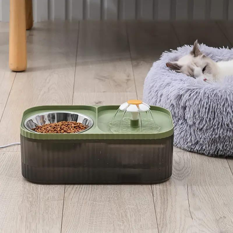 Automatic Water Fountain with Stainless Steel Food Bowl