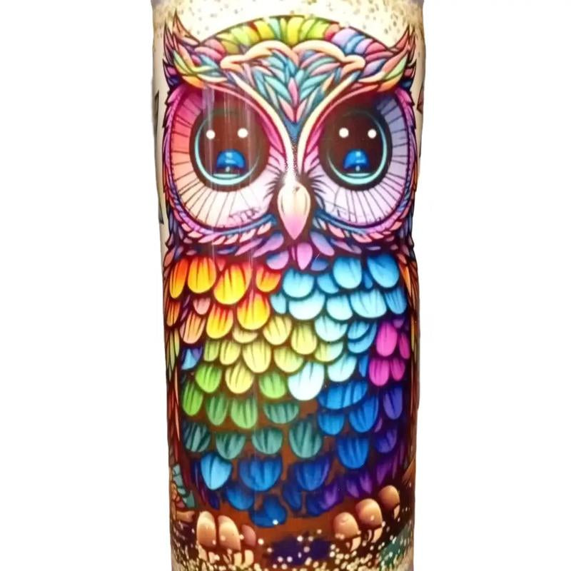 Rainbow Flower Owl 20oz Skinny Tumbler – Perfect for Your Favorite Drinks!