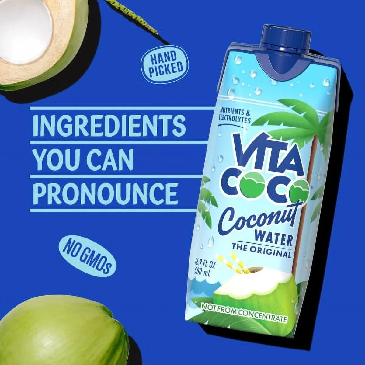 Vita Coco the Original Coconut Water, Nutrients & Electrolytes Rich, Pure, 16.9 Fl Oz Tetra, 4-Pack