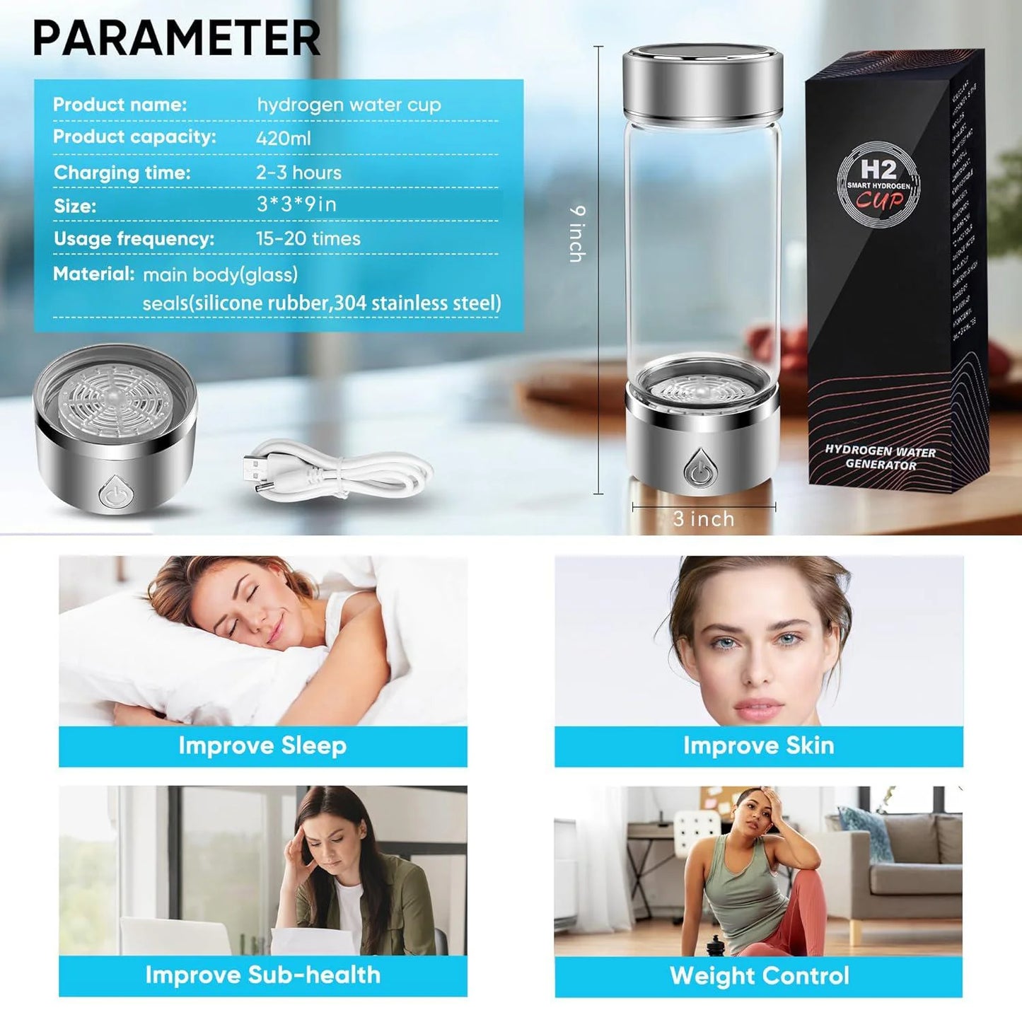Gcvioh Hydrogen Water Bottle Generator