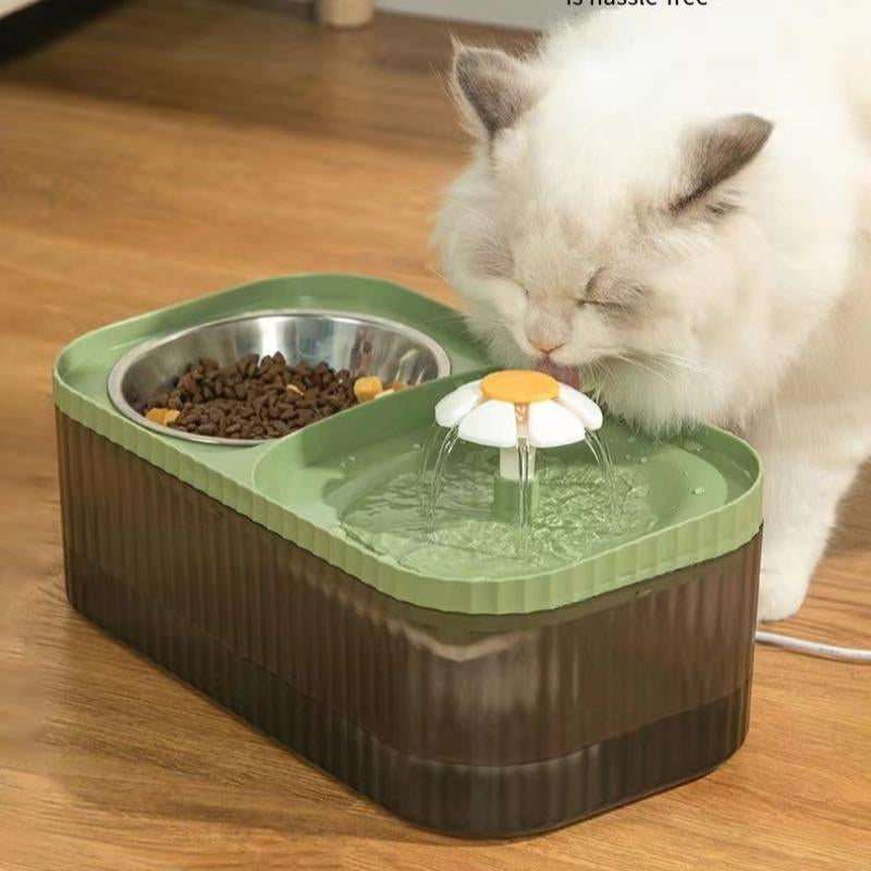 Automatic Water Fountain with Stainless Steel Food Bowl
