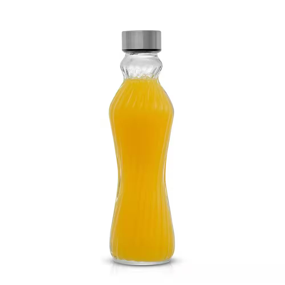 Spring 16 Oz. Clear Glass Fluted Water Bottles with Stainless Steel Cap (Set of 6)