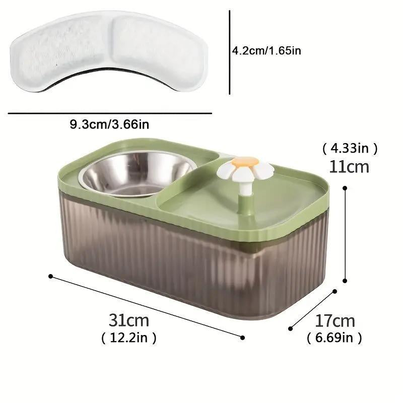 Automatic Water Fountain with Stainless Steel Food Bowl