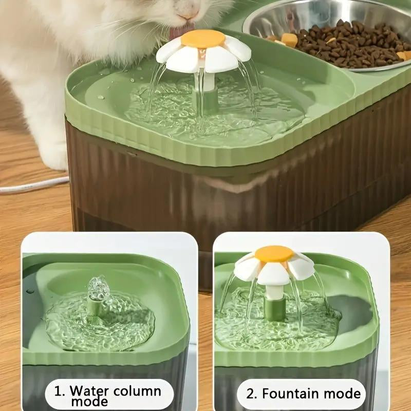 Automatic Water Fountain with Stainless Steel Food Bowl