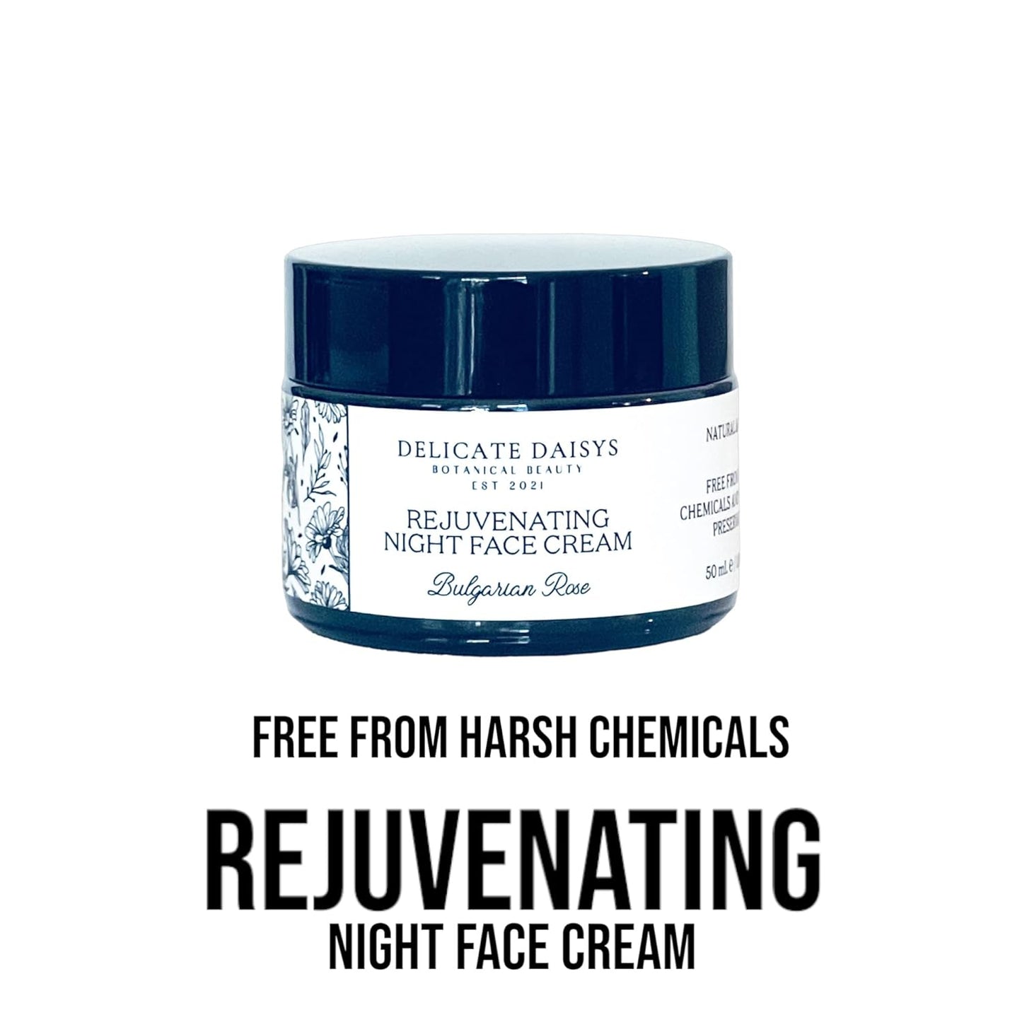 Anti-Aging Rejuvenating Night Face Cream with Shea Butter, Cocoa Butter, Bulgarian Rose Oil & Vitamin E - 1.69 Fl Oz - Natural, Organic, Vegan & Cruelty-Free