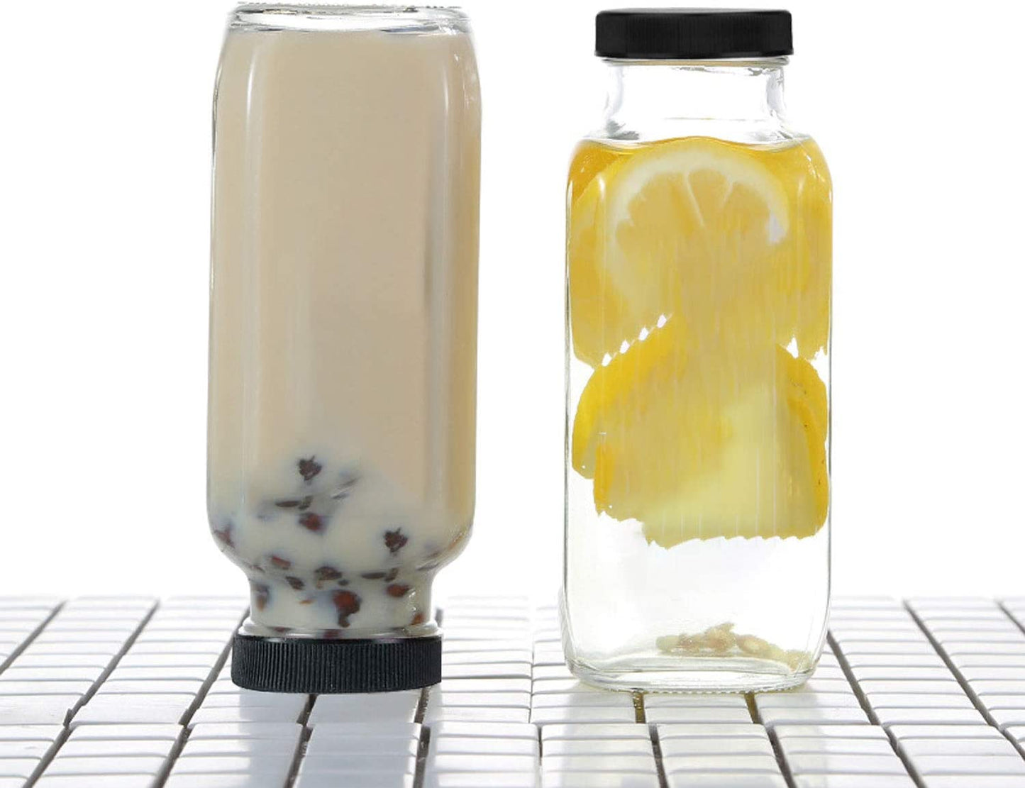 Vintage Water Bottles, Square Bottle 16oz,with Lids (20 Pack)