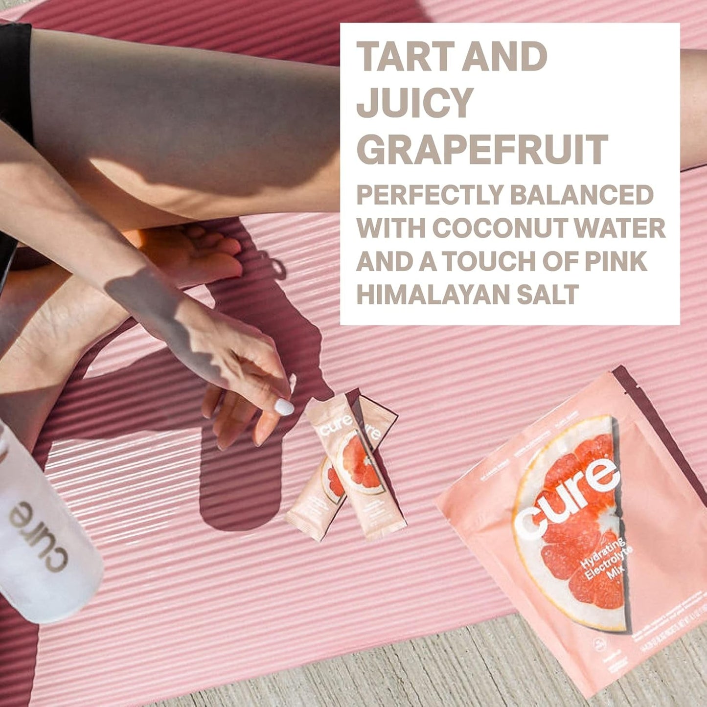 Cure Hydrating Plant-Based Electrolyte Powder for Dehydration Relief - Coconut Water Infused, Sugar-Free, Vegan & Paleo Friendly, 14 Packets - Grapefruit Flavor