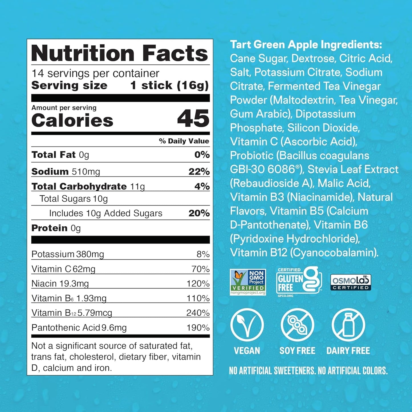Hydration Multiplier with Gut Health - Tart Green Apple Flavor | Electrolyte Powder Drink Mix | 1 Pack (14 Servings)