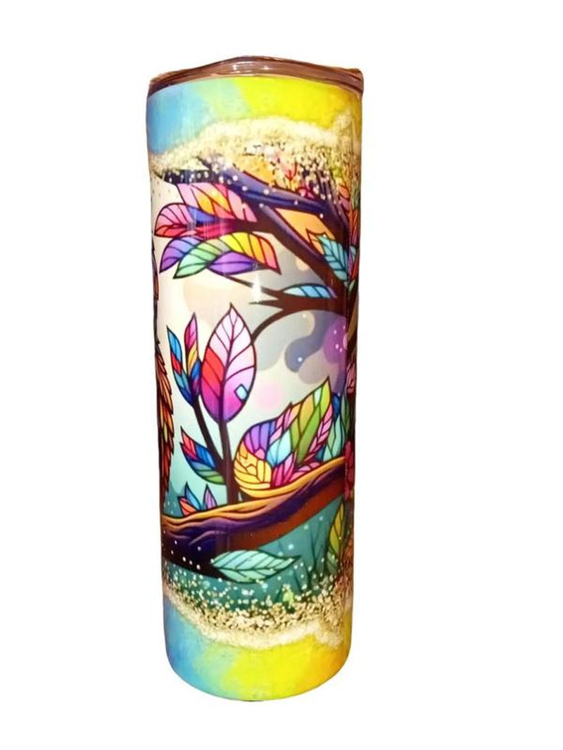 Rainbow Flower Owl 20oz Skinny Tumbler – Perfect for Your Favorite Drinks!