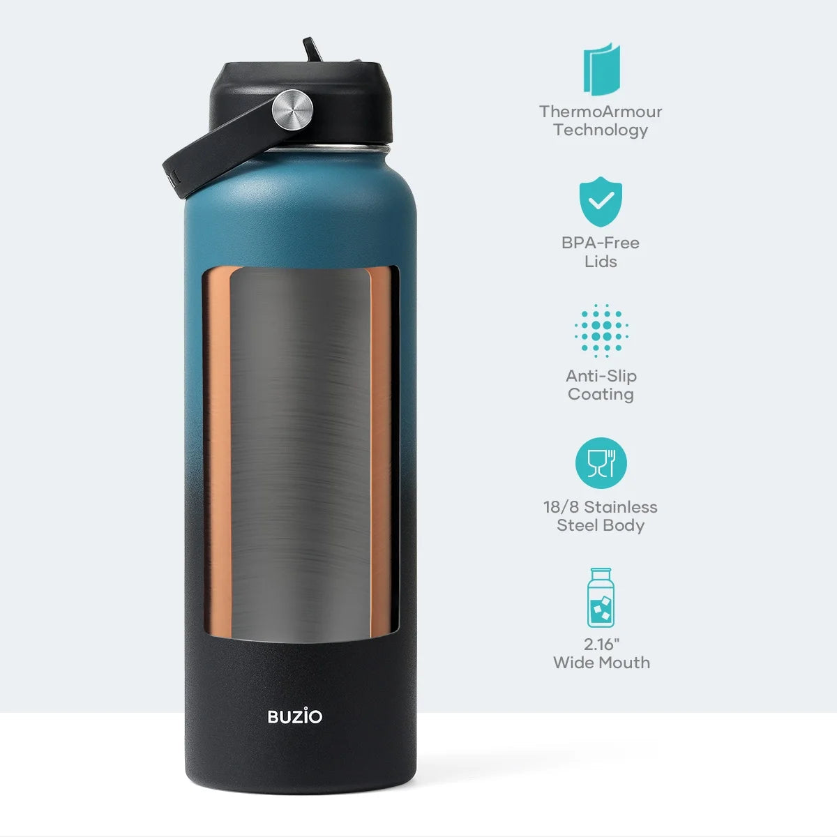 40 Oz Insulated Stainless Steel Water Bottle with Straw Lid and Flex Cap, Double Wall Vacuum Flask for Outdoor Sports and Travel