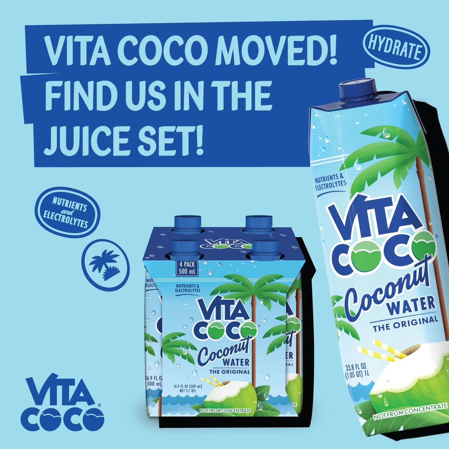 Vita Coco the Original Coconut Water, Nutrients & Electrolytes Rich, Pure, 16.9 Fl Oz Tetra, 4-Pack