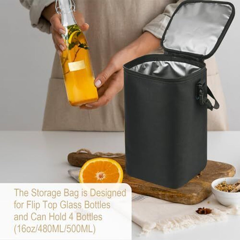 Beautyflier Flip Top Glass Bottles Carrying Bag, Hold 4 Bottles 16Oz/500Ml