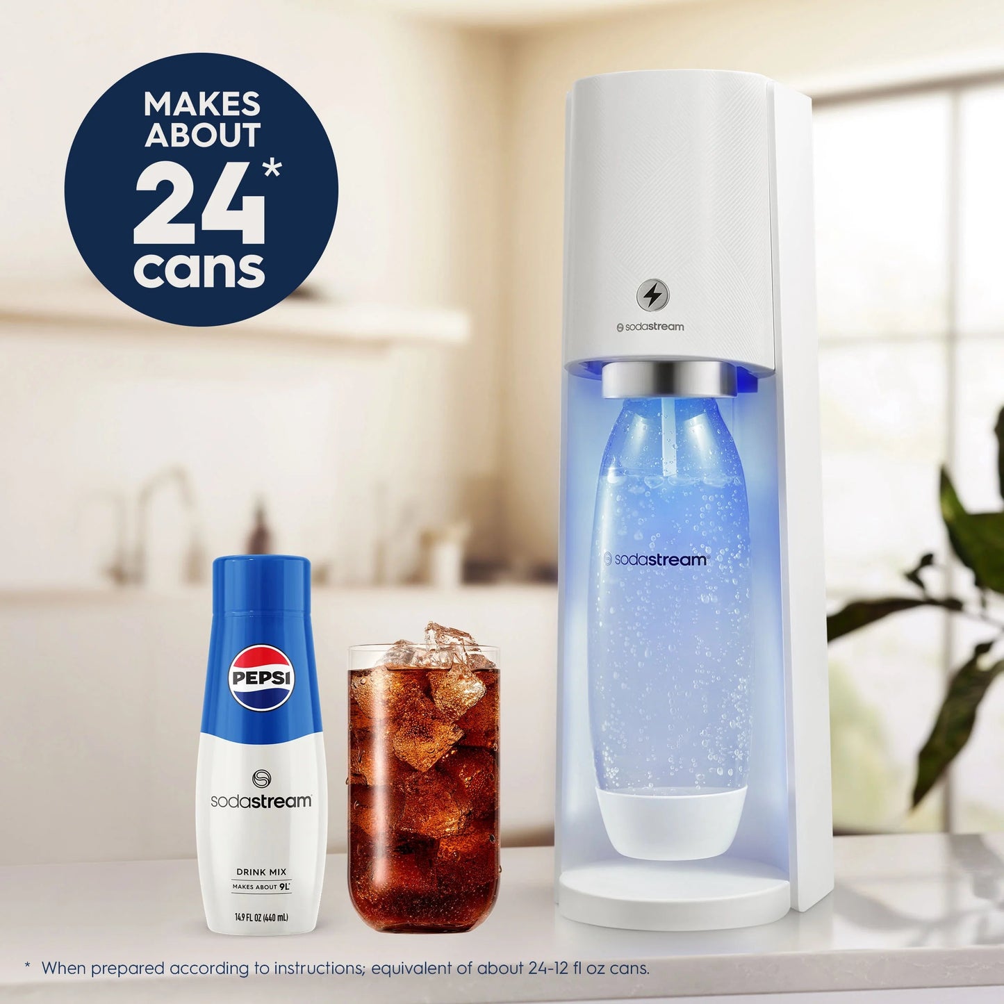 E-Terra White Sparkling Water Maker Bundle with CO2, DWS Bottles, and Pepsi Flavor Mix