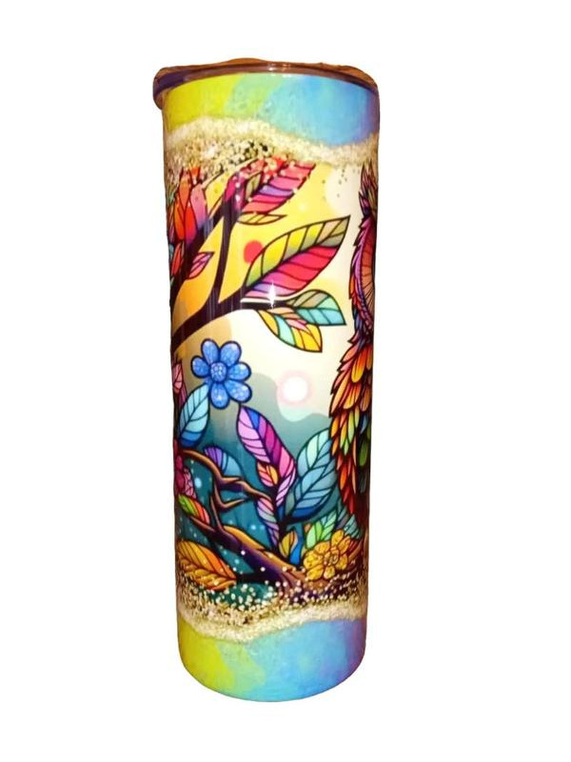 Rainbow Flower Owl 20oz Skinny Tumbler – Perfect for Your Favorite Drinks!