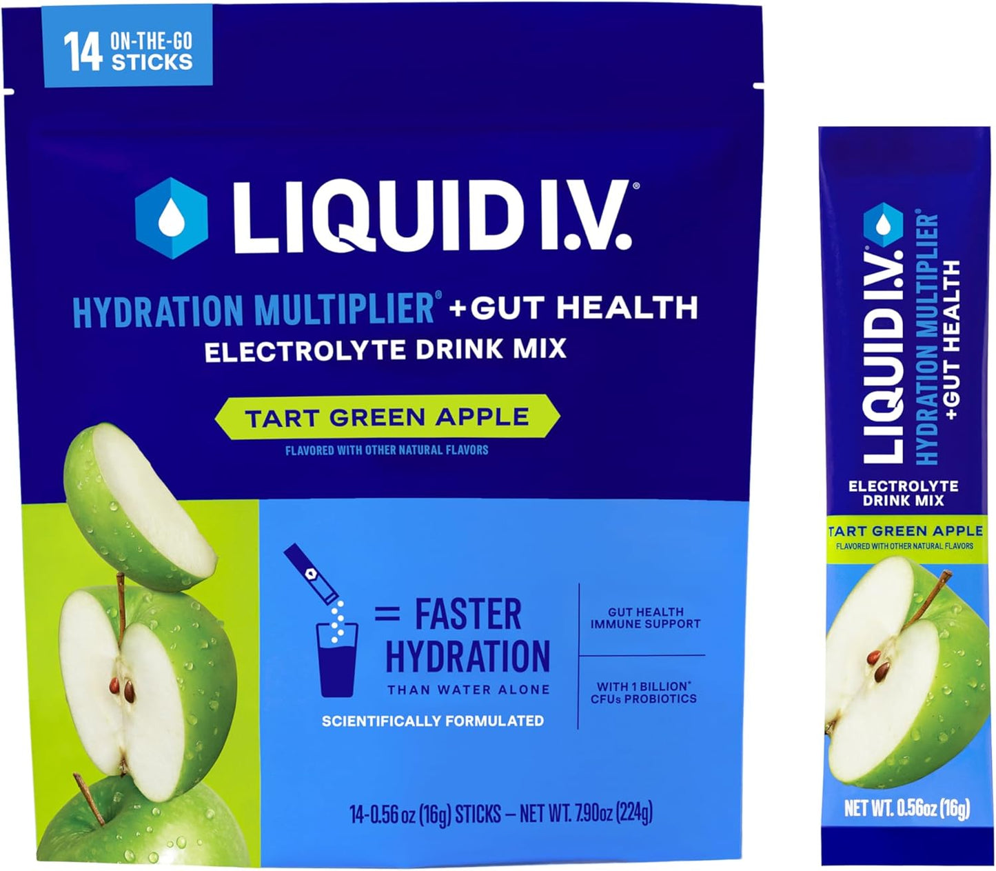 Hydration Multiplier with Gut Health - Tart Green Apple Flavor | Electrolyte Powder Drink Mix | 1 Pack (14 Servings)