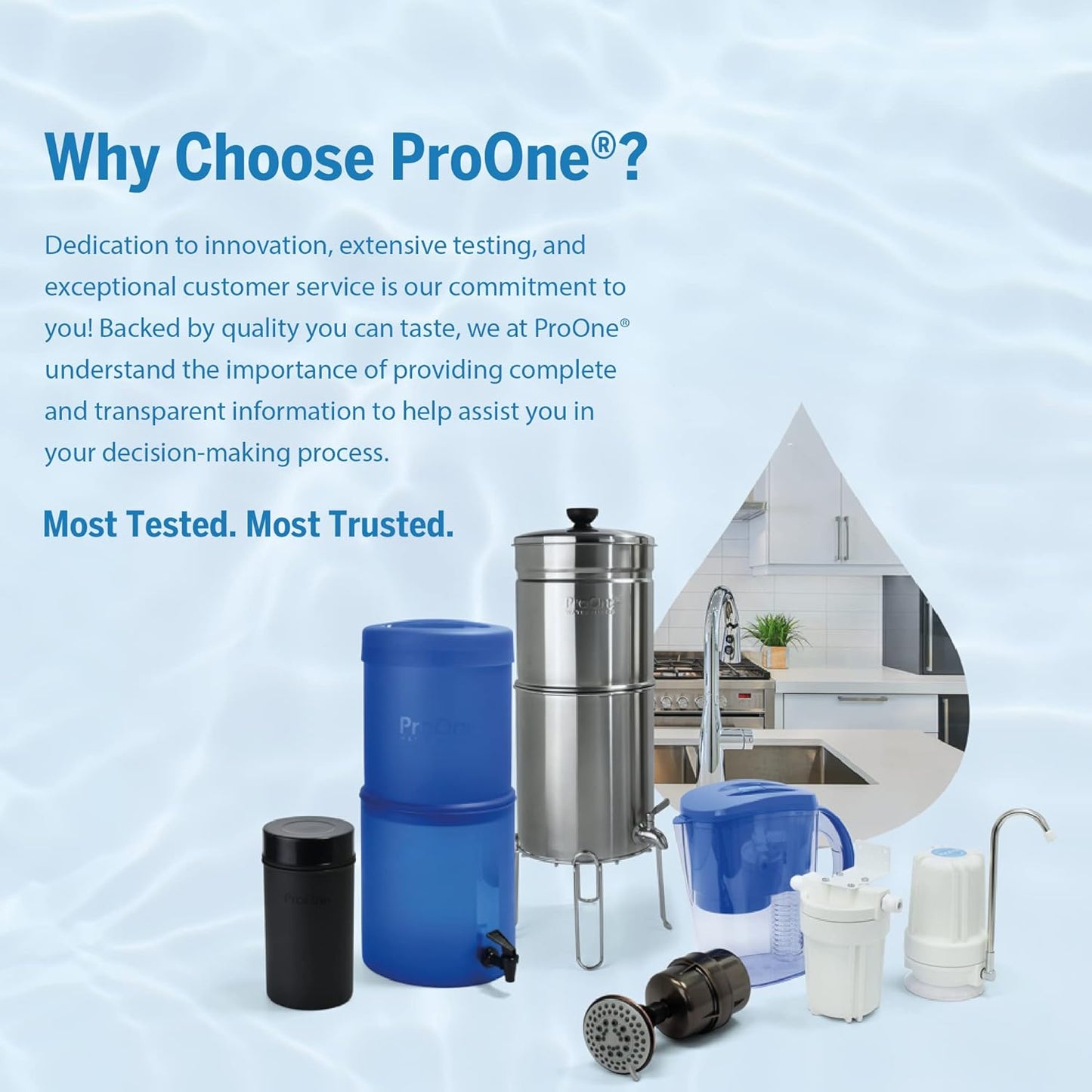 Proone Traveler+ Stainless-Steel Gravity Filter System, 2.25-Gallon Water Capacity, Countertop Water Dispenser for Home & Travel with One 5” Filter & Wire Stand, Independently Tested Proven to Reduce