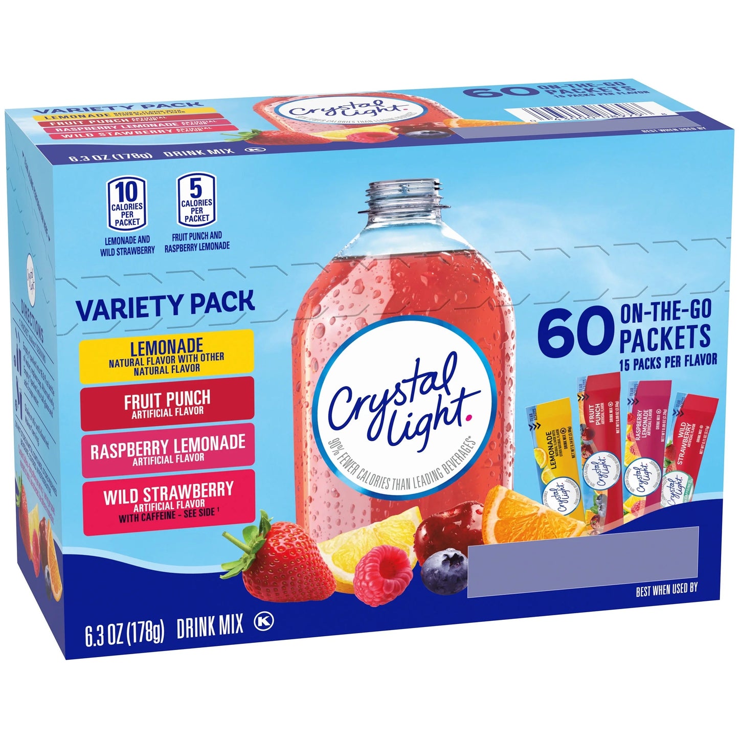 Variety Pack of Powdered Drink Mixes: Lemonade, Fruit Punch, Raspberry Lemonade, and Wild Strawberry - 60 On-the-Go Packets
