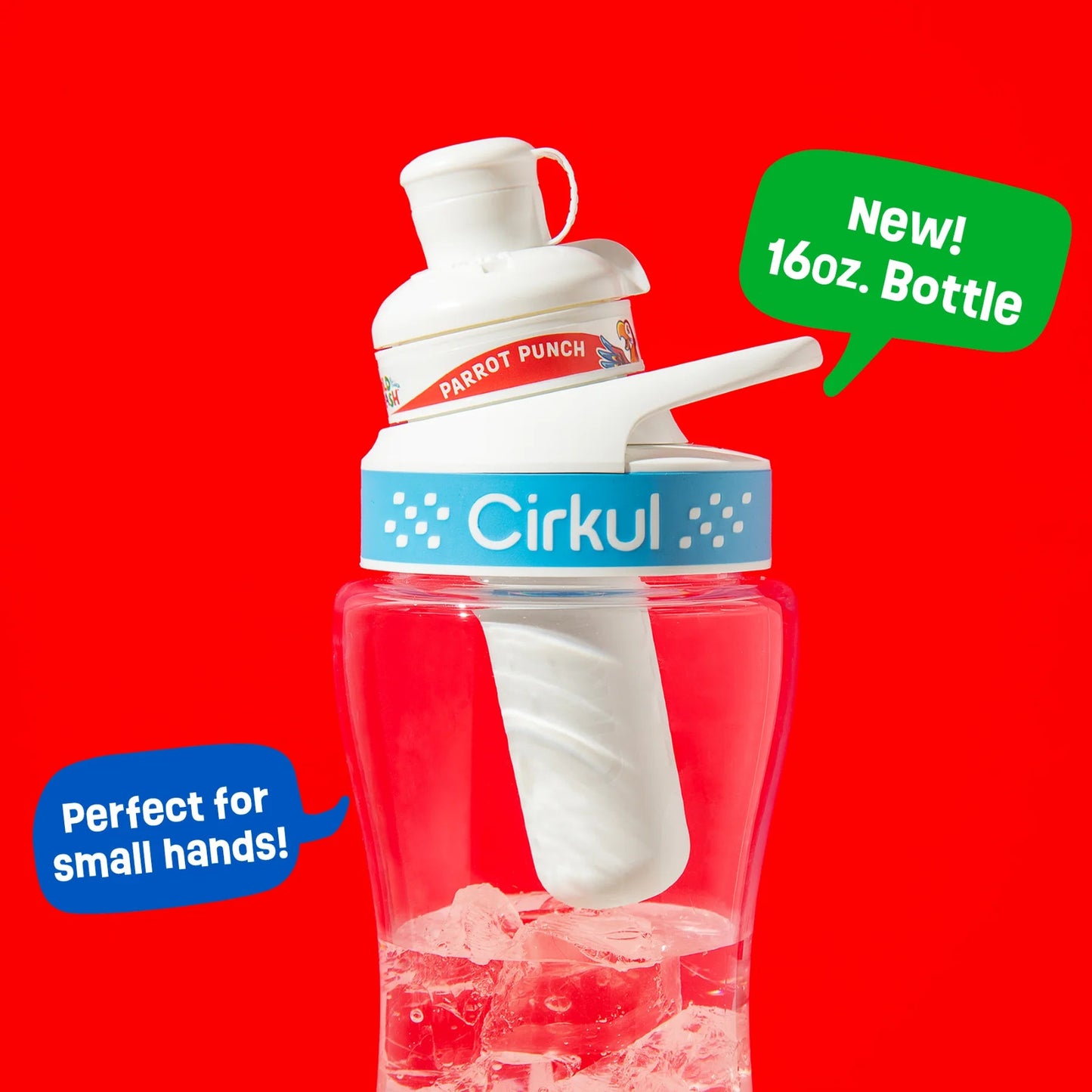 16 oz Plastic Water Bottle Starter Kit with Blue Lid and Wild Splash Parrot Punch Flavor Cartridge