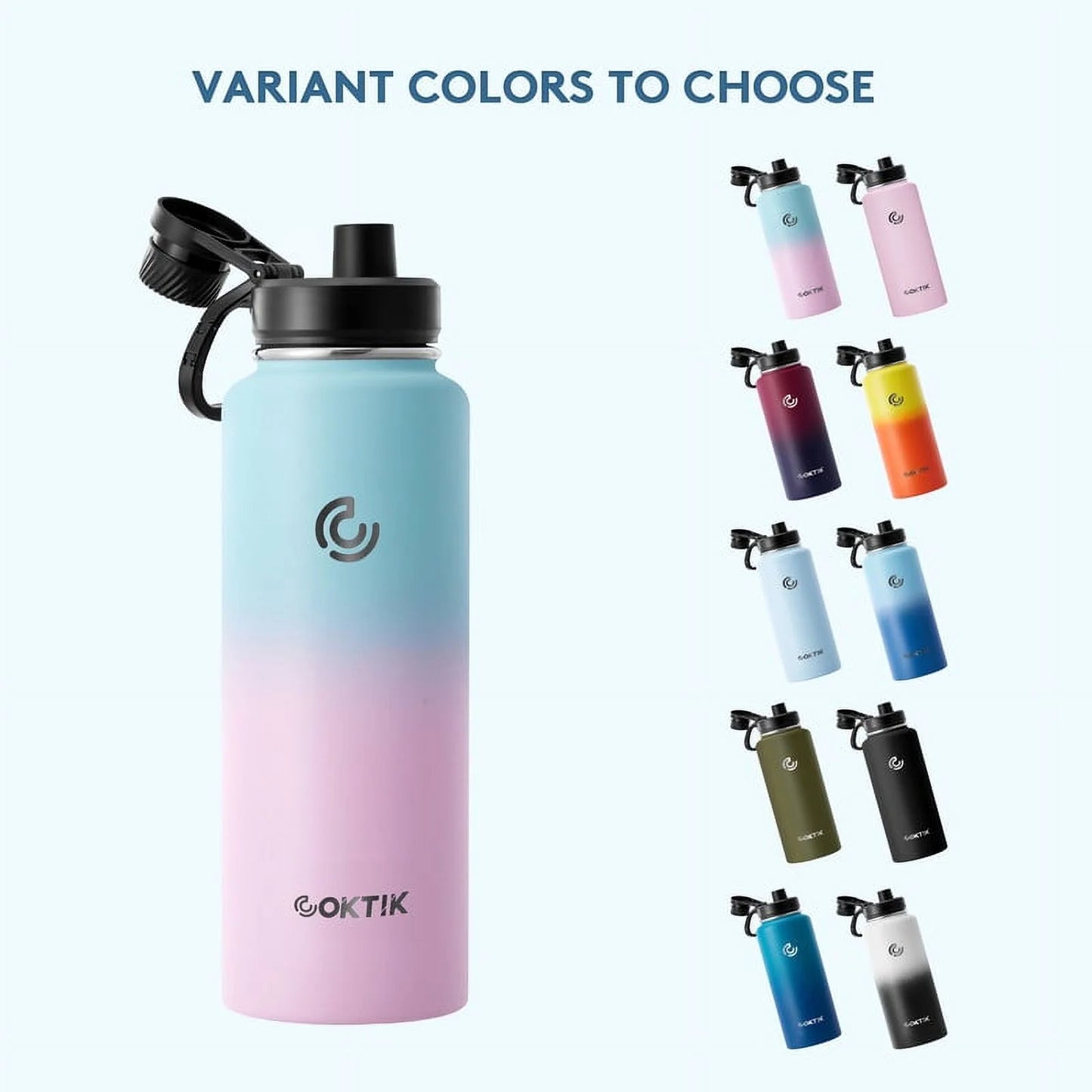 Insulated Stainless Steel Water Bottle with 3 Leak-Proof Lids,40 oz