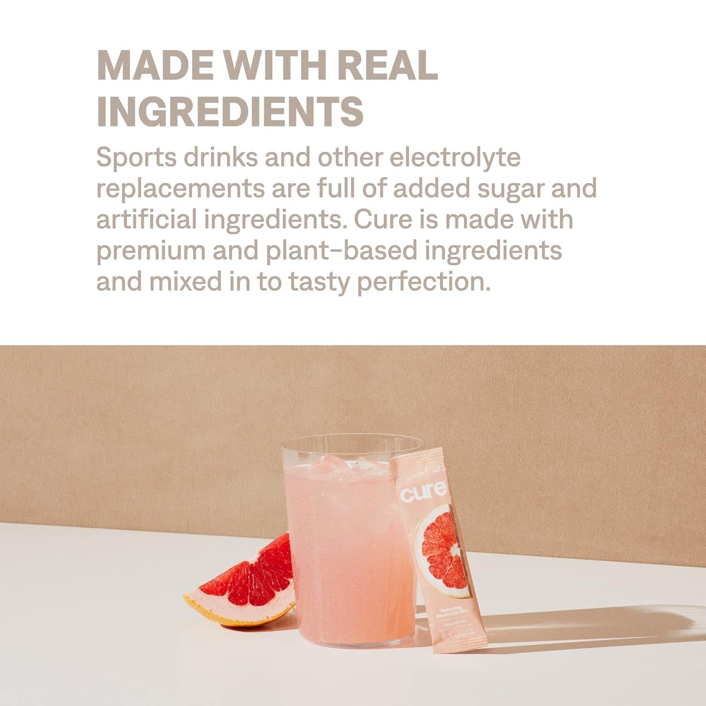 Cure Hydrating Plant-Based Electrolyte Powder for Dehydration Relief - Coconut Water Infused, Sugar-Free, Vegan & Paleo Friendly, 14 Packets - Grapefruit Flavor