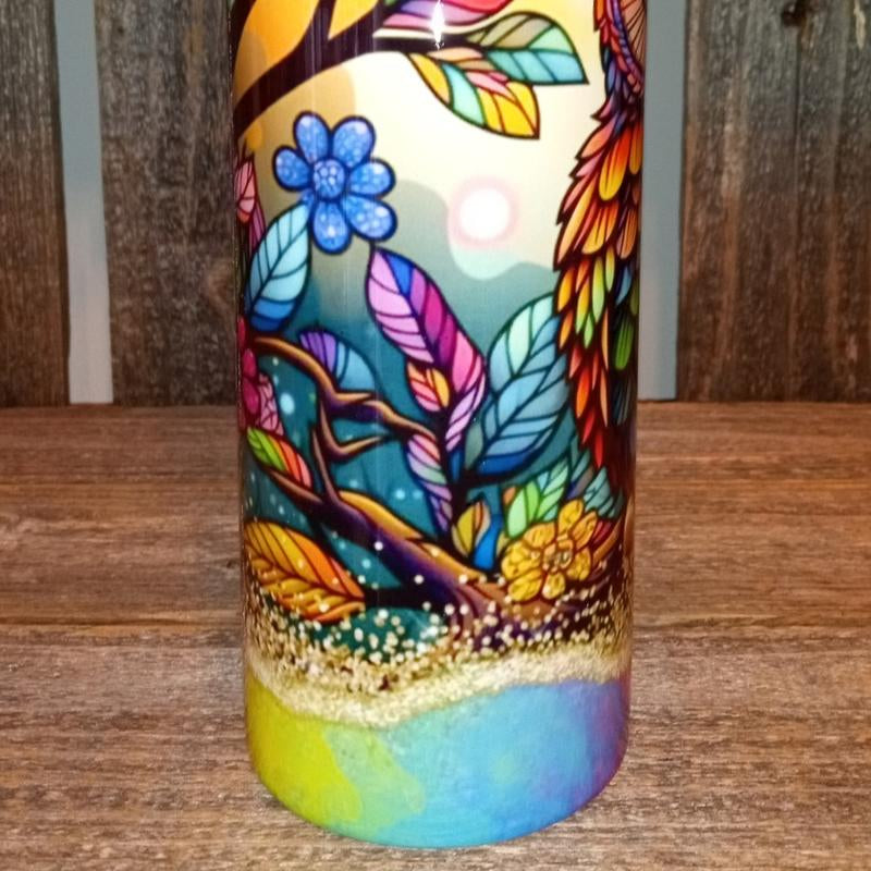 Rainbow Flower Owl 20oz Skinny Tumbler – Perfect for Your Favorite Drinks!