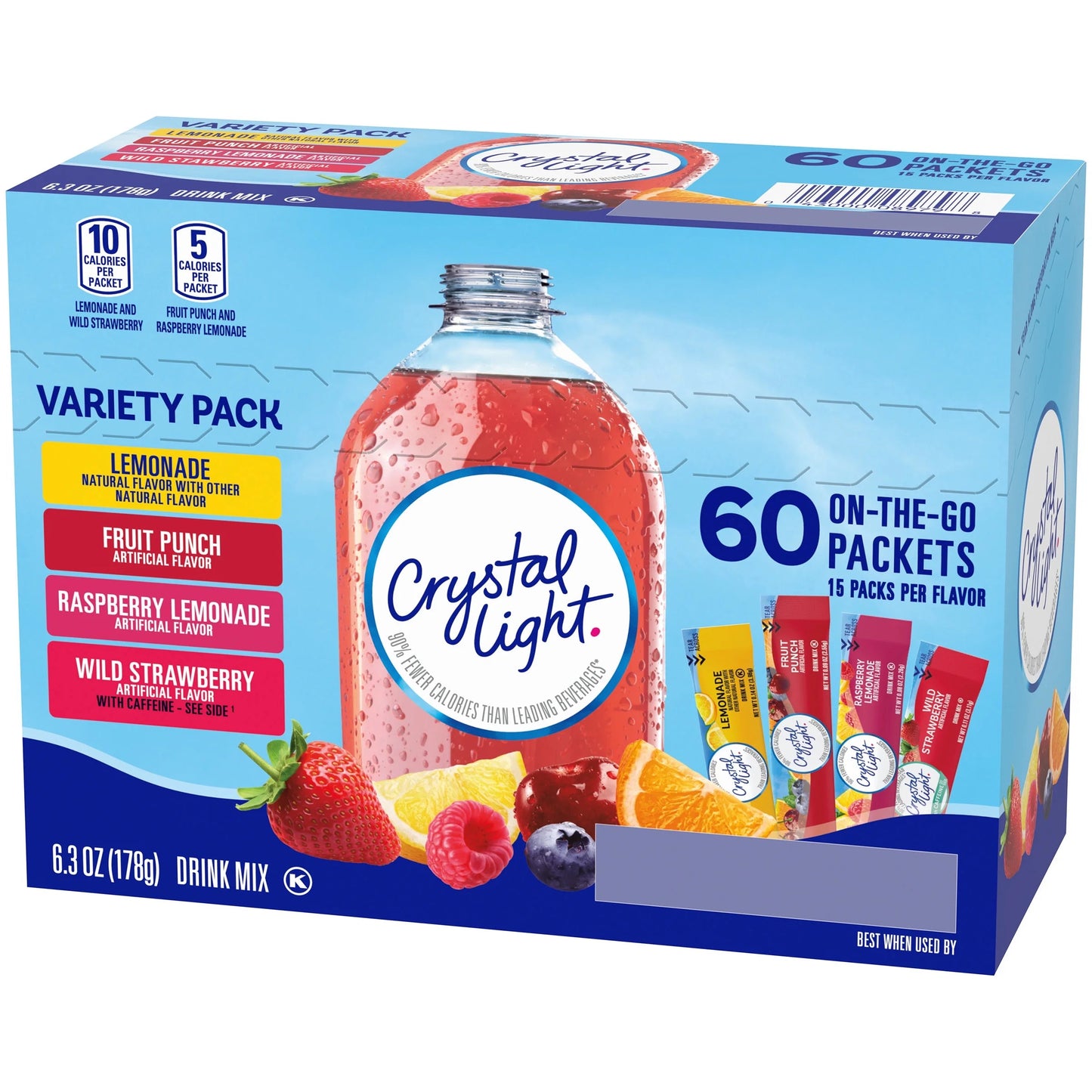 Variety Pack of Powdered Drink Mixes: Lemonade, Fruit Punch, Raspberry Lemonade, and Wild Strawberry - 60 On-the-Go Packets