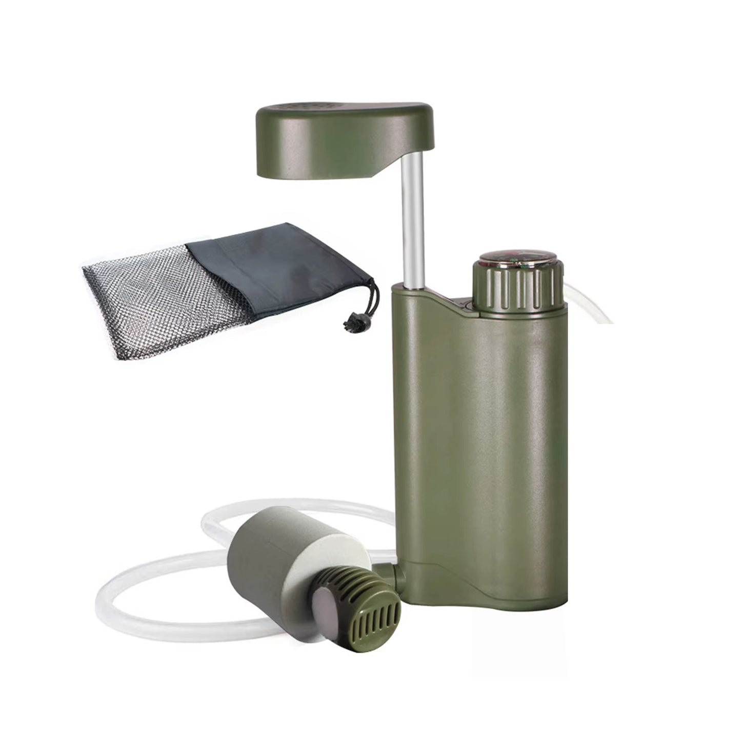6-Stage Lightweight Water Filter Hand Pump System for Backpacking and Camping with 0.01μm Filtration and Integrated Compass