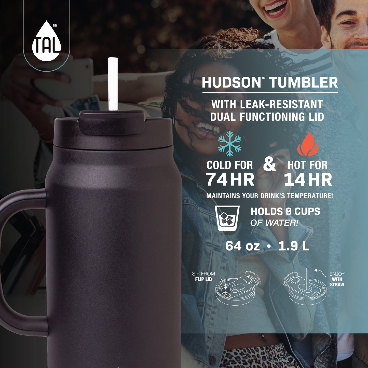 64 Fl Oz Army Green Stainless Steel Hudson Tumbler with Straw