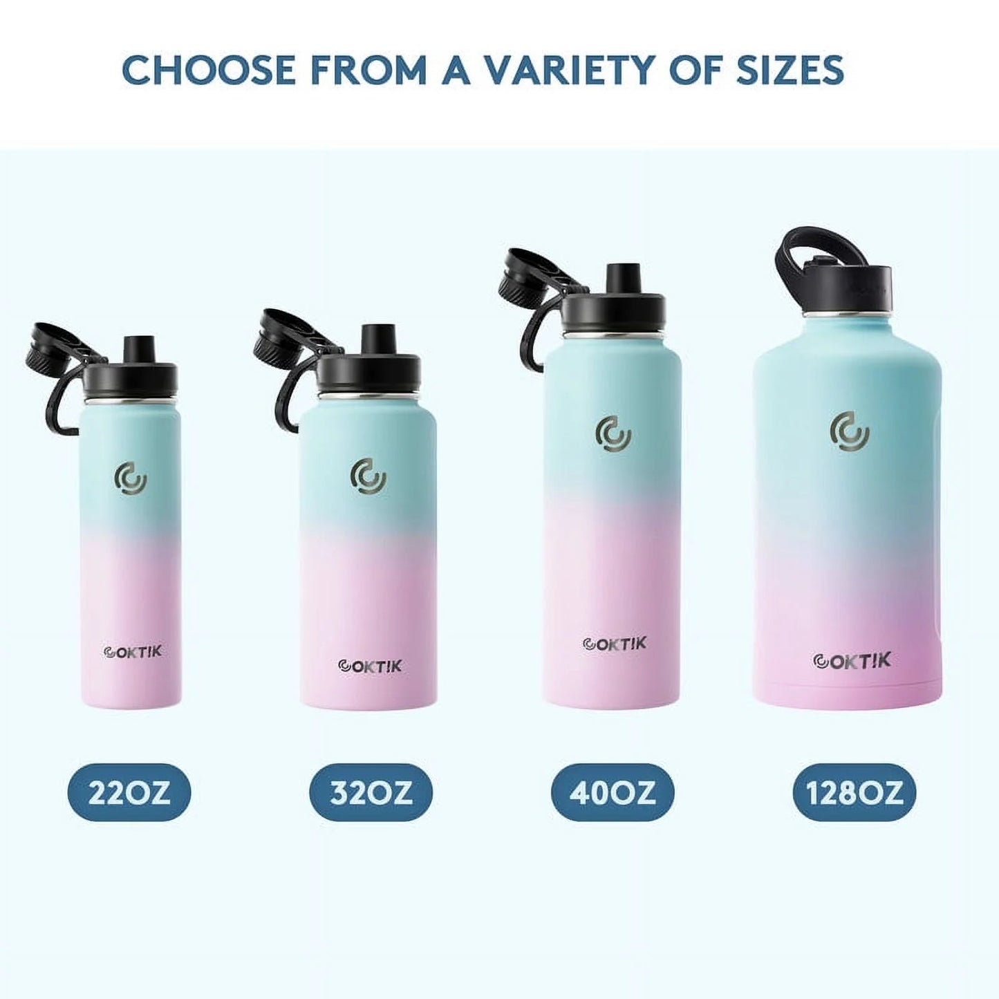 Insulated Stainless Steel Water Bottle with 3 Leak-Proof Lids,40 oz