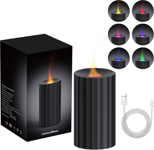 Rican Car Diffuser, Flame Diffuser for Essential Oils,100Ml Colorful Air Aroma Diffuser Humidifier, Car Air Freshener Aromatherapy Diffuser for Car, Home Office, Hotel - Black