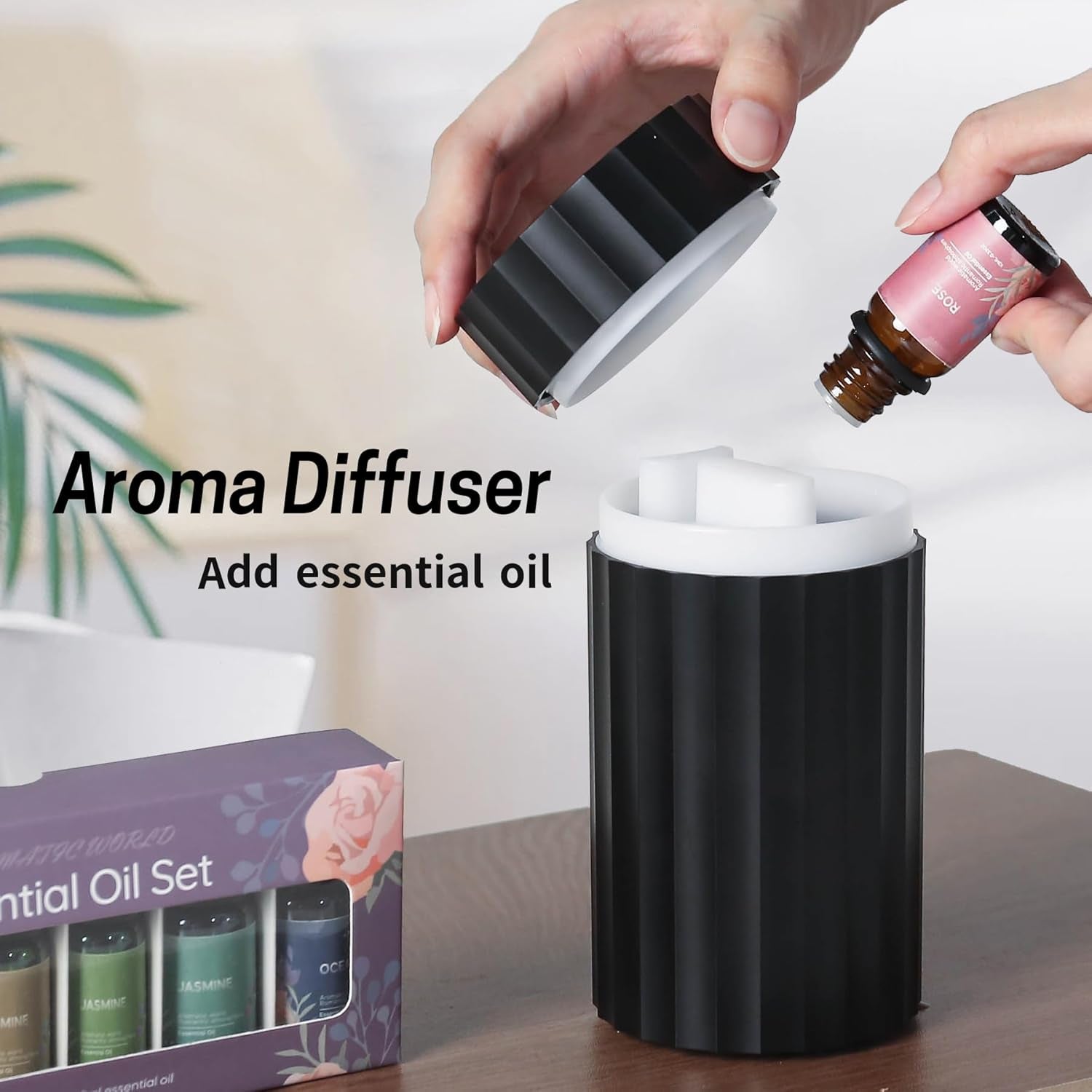 Rican Car Diffuser, Flame Diffuser for Essential Oils,100Ml Colorful Air Aroma Diffuser Humidifier, Car Air Freshener Aromatherapy Diffuser for Car, Home Office, Hotel - Black