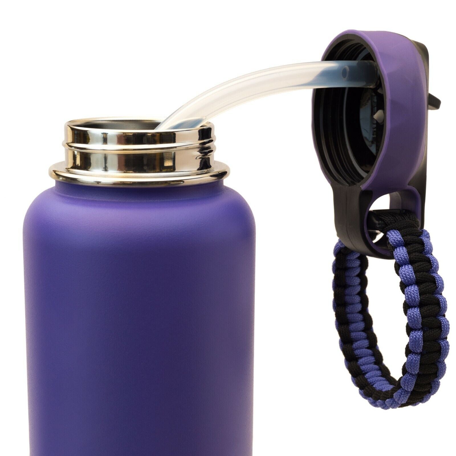 Wide Mouth Flip Straw Lid with Paracord Handle and Silicone Straw for Hydro Flask