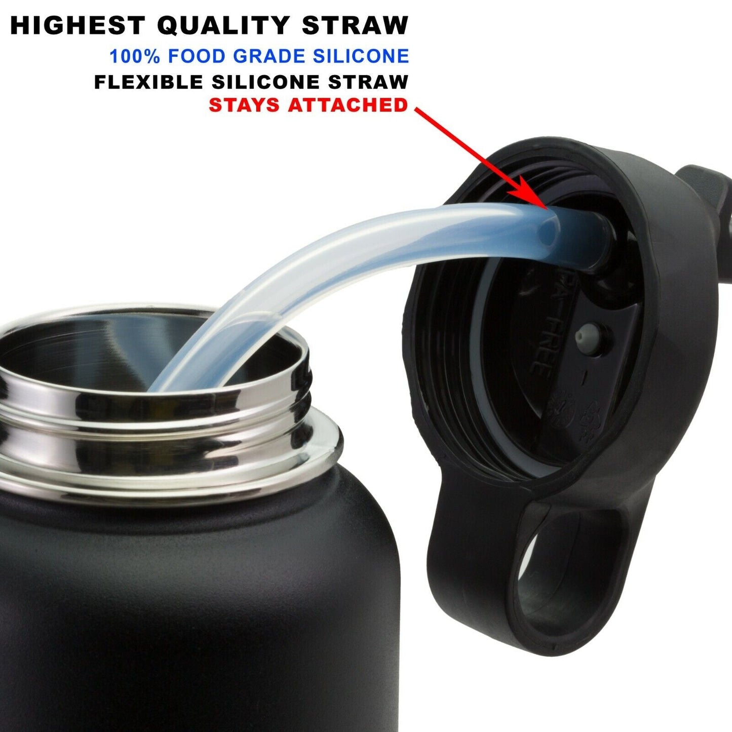 Wide Mouth Flip Straw Lid with Paracord Handle and Silicone Straw for Hydro Flask
