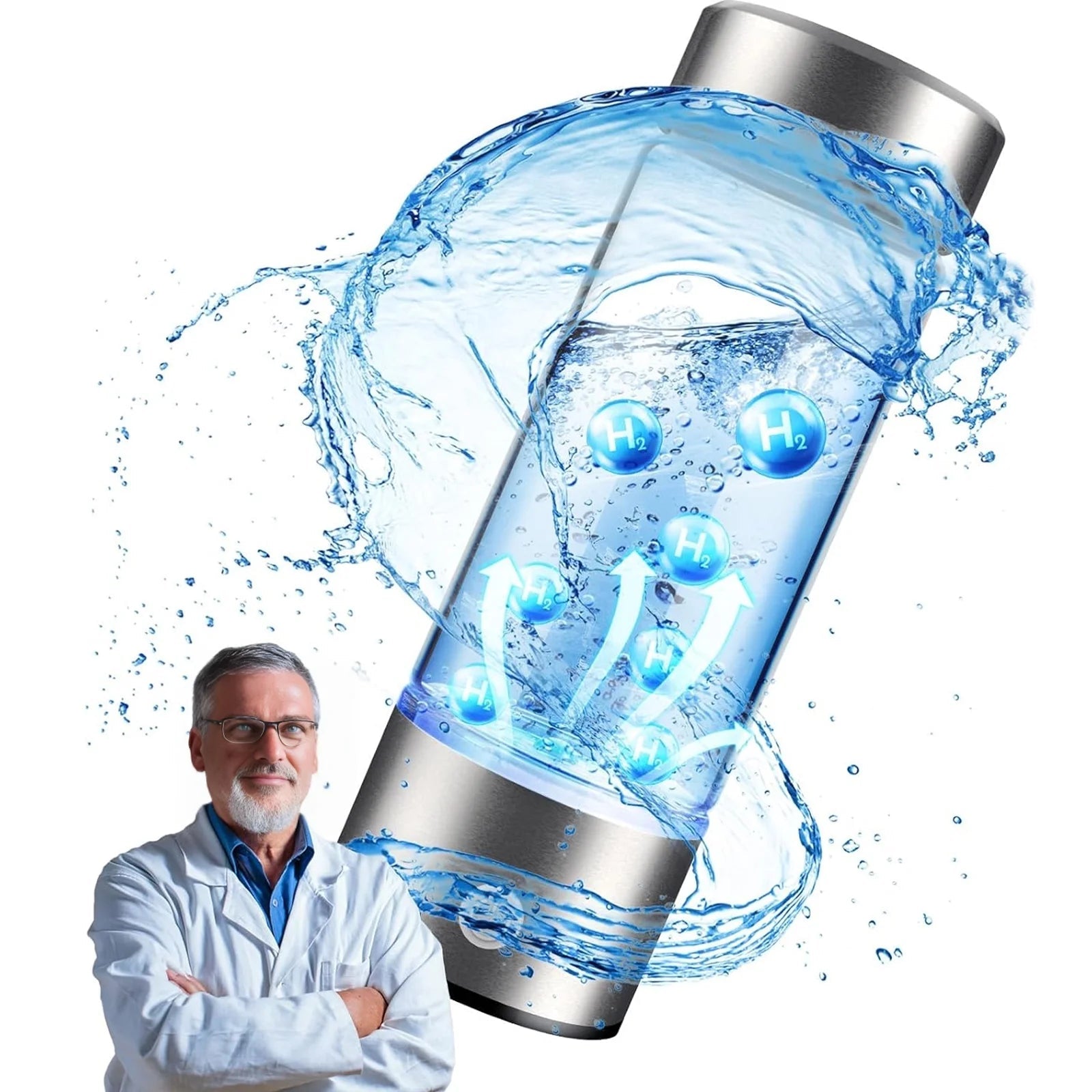 Portable Hydrogen Water Ionizer - Rechargeable Hydrogen Water Generator for Home and Travel - Silver