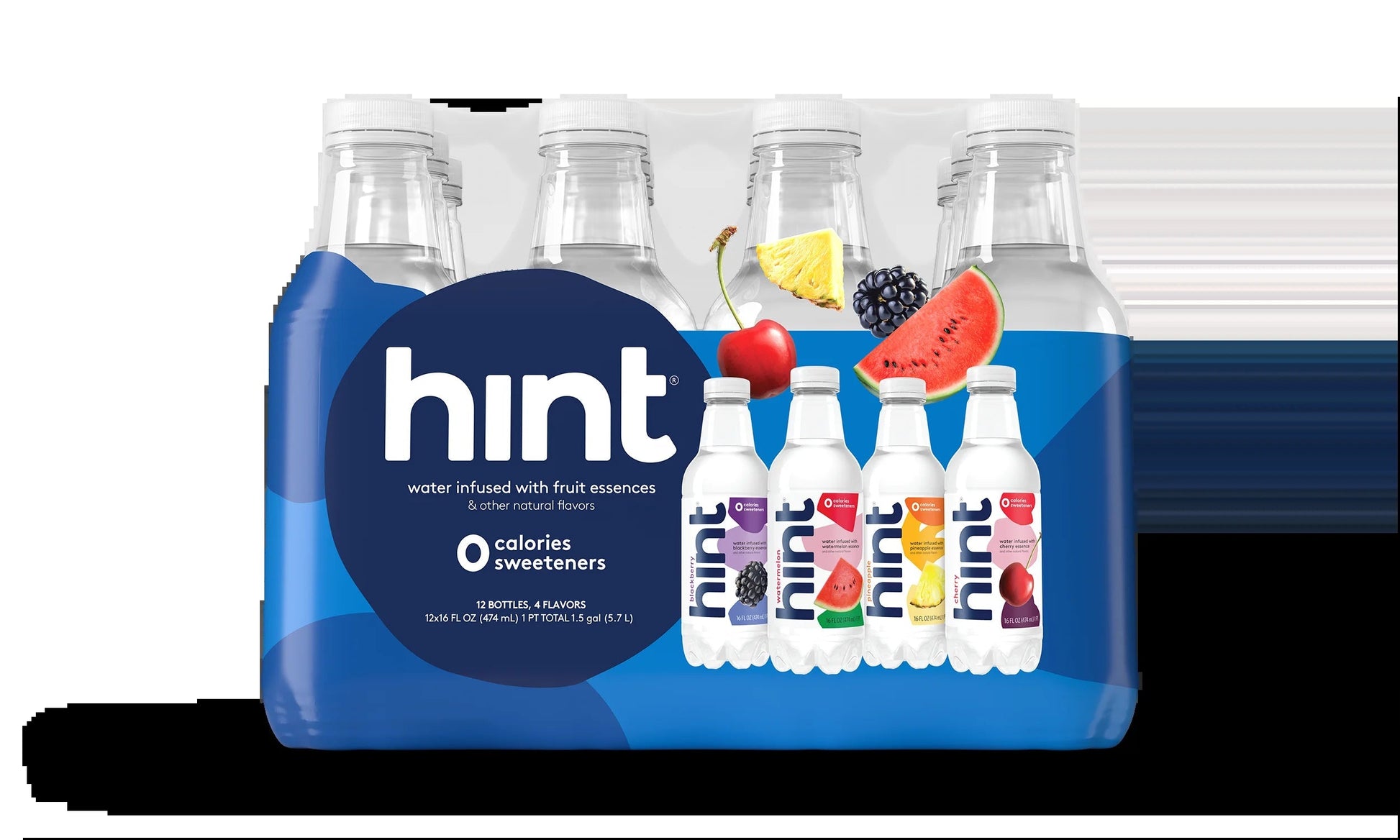 Variety Pack of Flavored Water: Pineapple, Watermelon, Blackberry, and Cherry, 16 Fl Oz, 12 Count