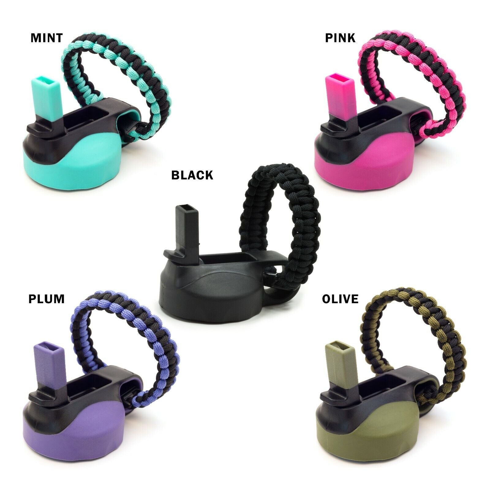 Wide Mouth Flip Straw Lid with Paracord Handle and Silicone Straw for Hydro Flask