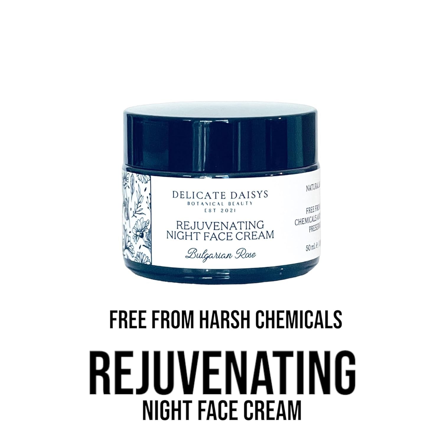 Anti-Aging Rejuvenating Night Face Cream with Shea Butter, Cocoa Butter, Bulgarian Rose Oil & Vitamin E - 1.69 Fl Oz - Natural, Organic, Vegan & Cruelty-Free
