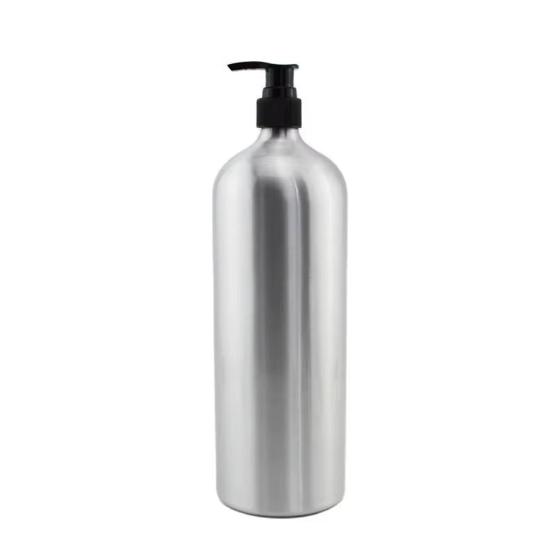 1Pc 1000ML Empty Aluminum Bottles with Gold Lotion Cream Pump 1L Metal Oil Cosmetics Container Silver Liquid Soap Dispenser