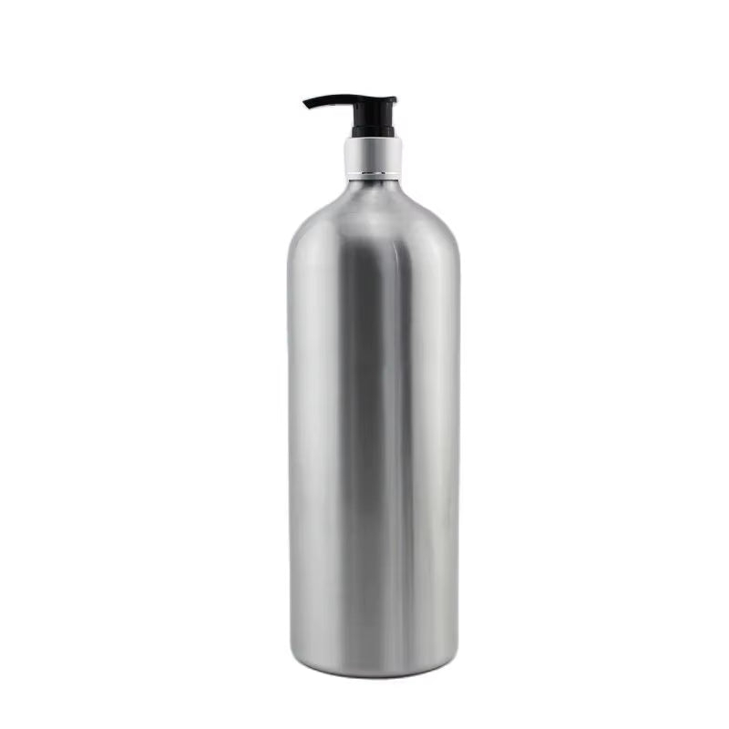 1Pc 1000ML Empty Aluminum Bottles with Gold Lotion Cream Pump 1L Metal Oil Cosmetics Container Silver Liquid Soap Dispenser