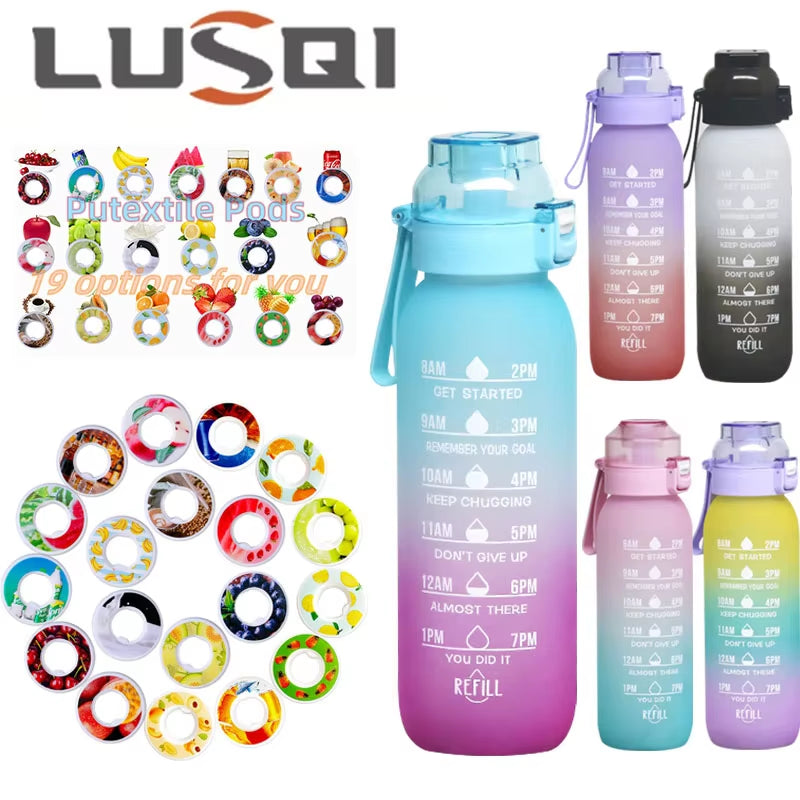 LUSQI 1L Gradient Scale Flavor Infuser Water Bottle with Two Scent Pods - Ideal for Travel, Sports, and Summer Hydration