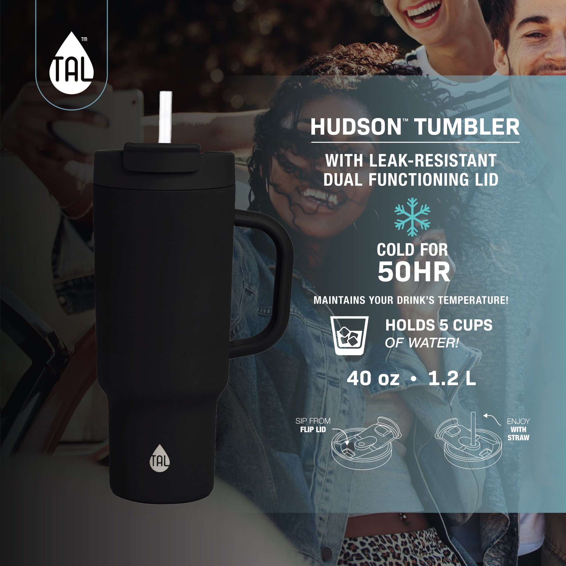 40 Fl Oz Electric Blue Stainless Steel Hudson Tumbler with Straw