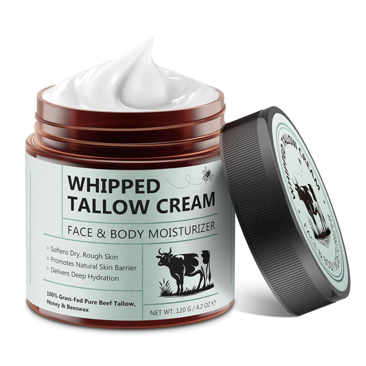 Beef Tallow for Skin - 100% Organic Beef Tallow - Whipped Beef Tallow with Honey - Organic Grass Fed Whipped Beef Tallow Face Cream for Soft, Smooth Skin - Handmade All-Natural Moisturizer