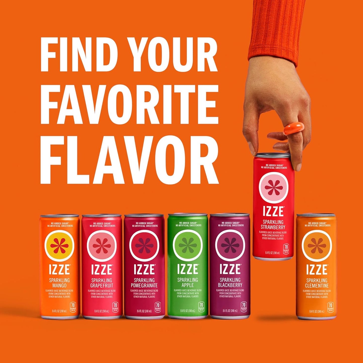 IZZE Sparkling Juice Beverage Blend, Sunset Variety Pack, Clementine, Peach, Cherry Lime, Pomegranate, No Sugar Added, 8.4 FL OZ, 24 Cans