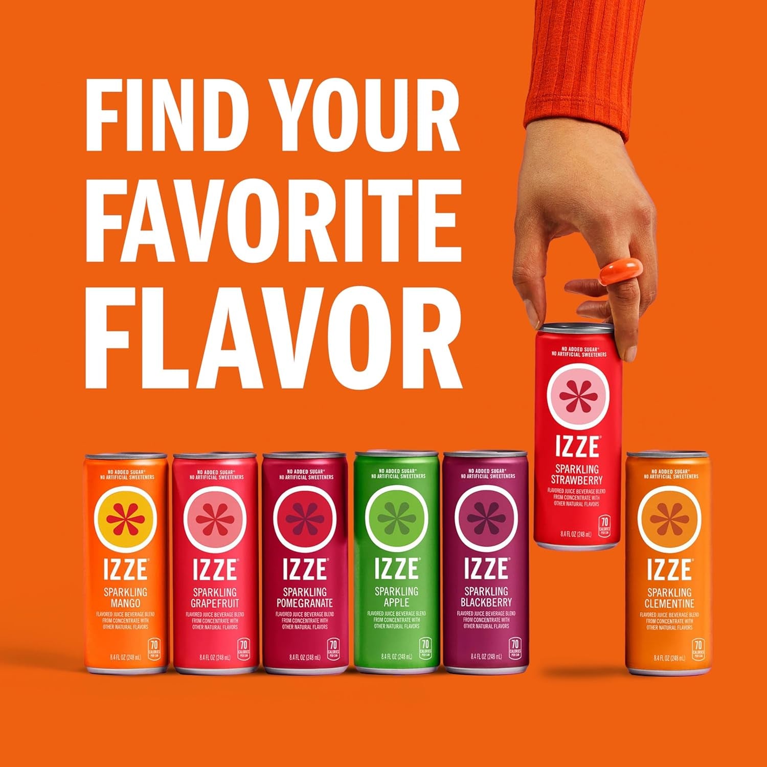 IZZE Sparkling Juice Beverage Blend, Sunset Variety Pack, Clementine, Peach, Cherry Lime, Pomegranate, No Sugar Added, 8.4 FL OZ, 24 Cans