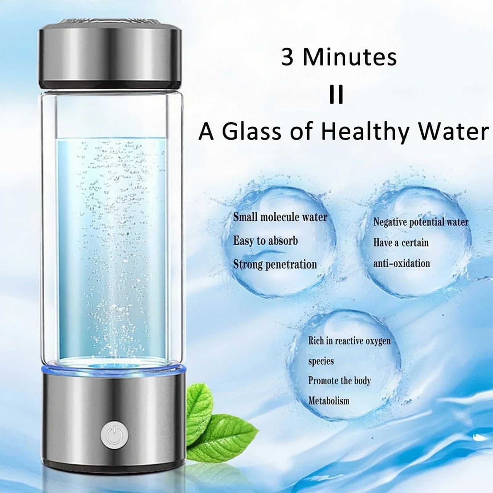 Portable Hydrogen Water Ionizer - Rechargeable Hydrogen Water Generator for Home and Travel - Silver