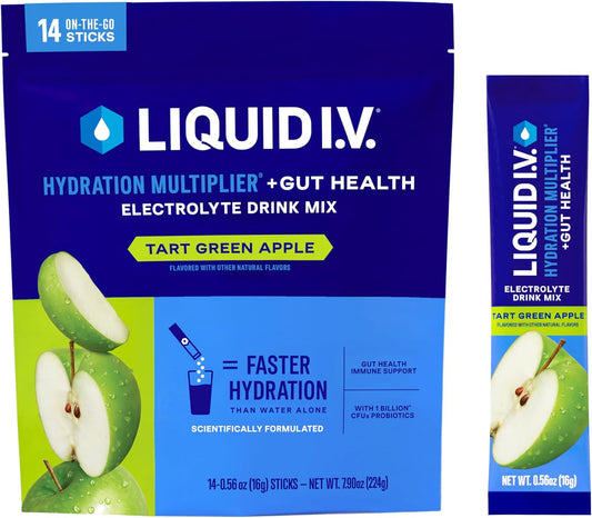 Hydration Multiplier with Gut Health - Tart Green Apple Flavor | Electrolyte Powder Drink Mix | 1 Pack (14 Servings)