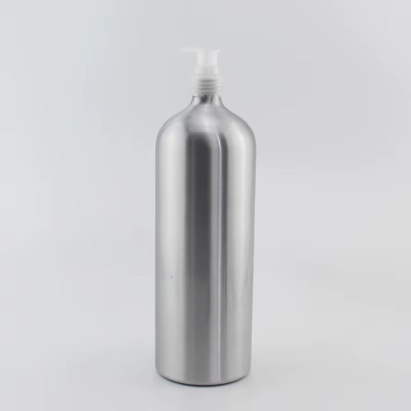 1Pc 1000ML Empty Aluminum Bottles with Gold Lotion Cream Pump 1L Metal Oil Cosmetics Container Silver Liquid Soap Dispenser