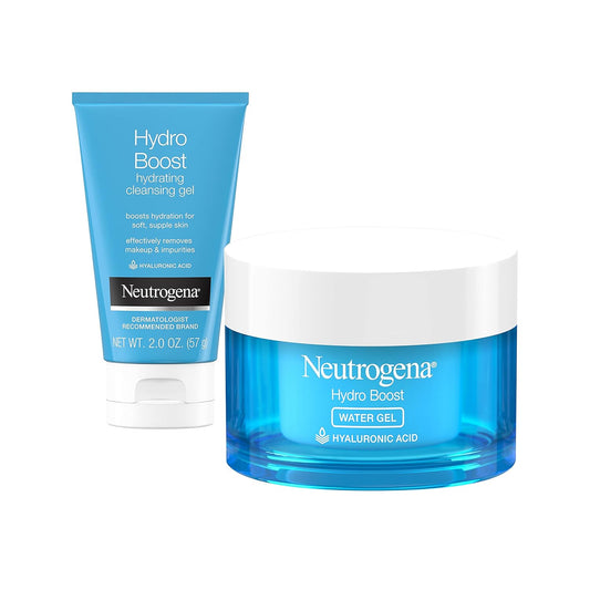 Neutrogena Hydro Boost Water Gel Daily Facial Moisturizer with Hyaluronic Acid, 1.7 Fl. Oz, Hydro Boost Hydrating Facial Cleansing Gel with Hyaluronic Acid, 2 Oz, Travel Size